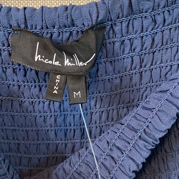 NICOLE MILLER Smocked Mini Dress NWT denim blue size M (b18) - Picture 4 of 5